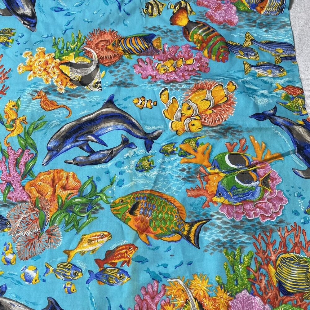 Fabric Blue Aqua Fish Dolphin Tropical Rainbow Fish Cranston Collection READ